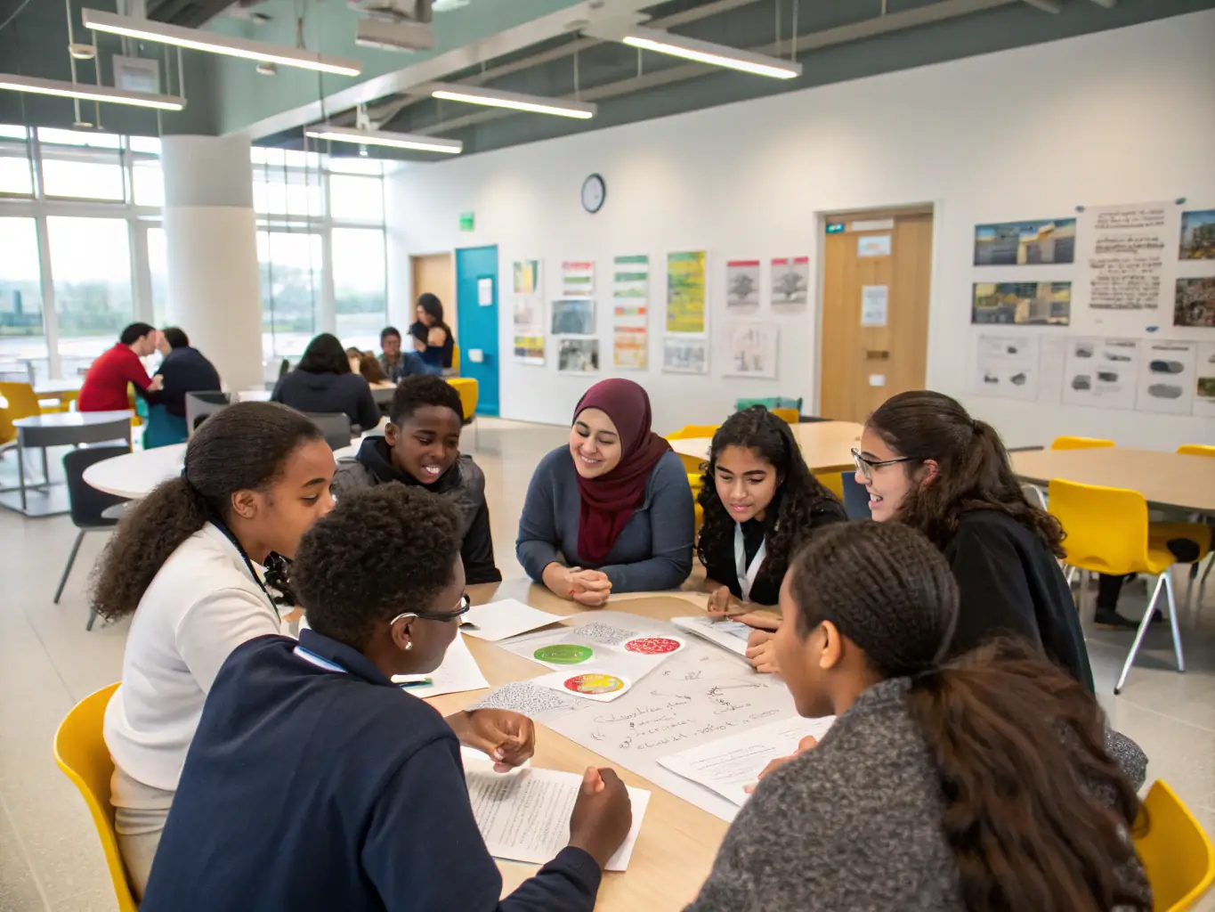 A photograph of students participating in an Arabic language class, interacting with the teacher and practicing conversational skills at Ikhlas Community Centre.